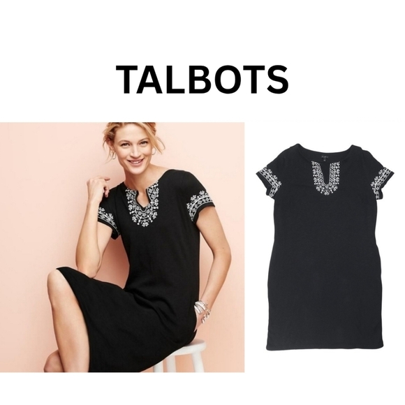 Talbots Embroidered Dress Black White Size Large - Picture 12 of 16